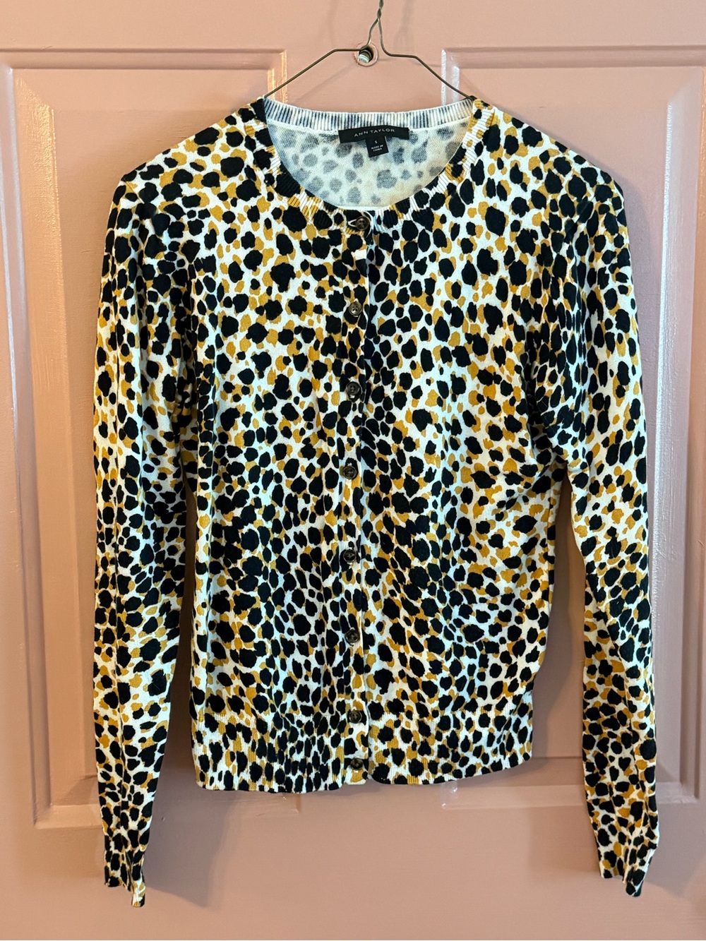 Ann Taylor Leopard Print Button-Front Cardigan - Black, Yellow & White